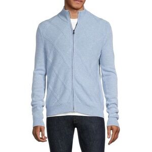 Malo Textured Wool Cashmere Blue Zip Long Sleeve Cardigan L